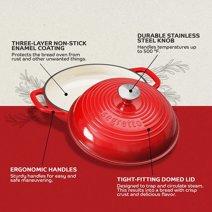 Segretto Cast Iron Bread Oven | 11" Diameter | Gradient Red