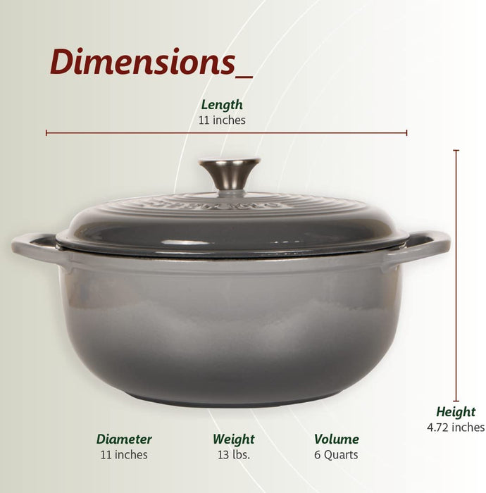 Segretto Cookware Enameled Dutch Oven | 6 Quarts | Grigio Scuro (Gradient Gray)