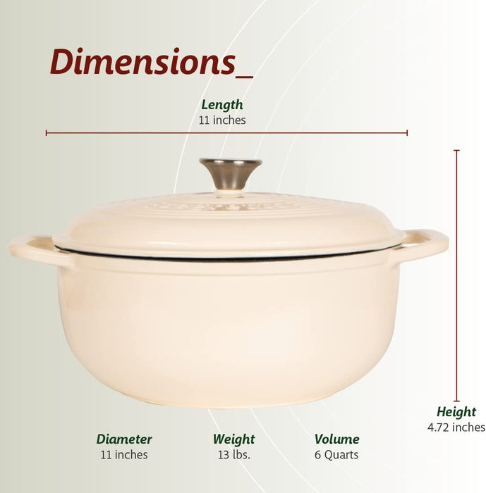 Segretto Cookware Enameled Dutch Oven | 6 Quarts | Bianco Perla (Off-White)
