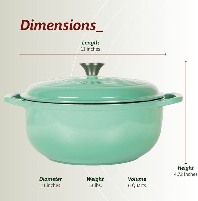 Segretto Cookware Enameled Dutch Oven | 6 Quarts | Verde Chiaro (Light Green)
