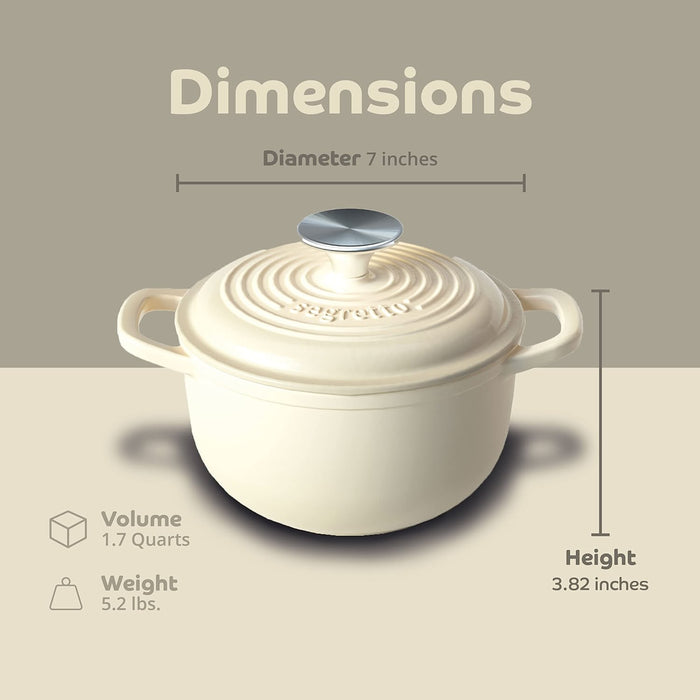 Segretto Cookware Enameled Dutch Oven |  1.7 Quarts | Bianco Perla (Off-White)