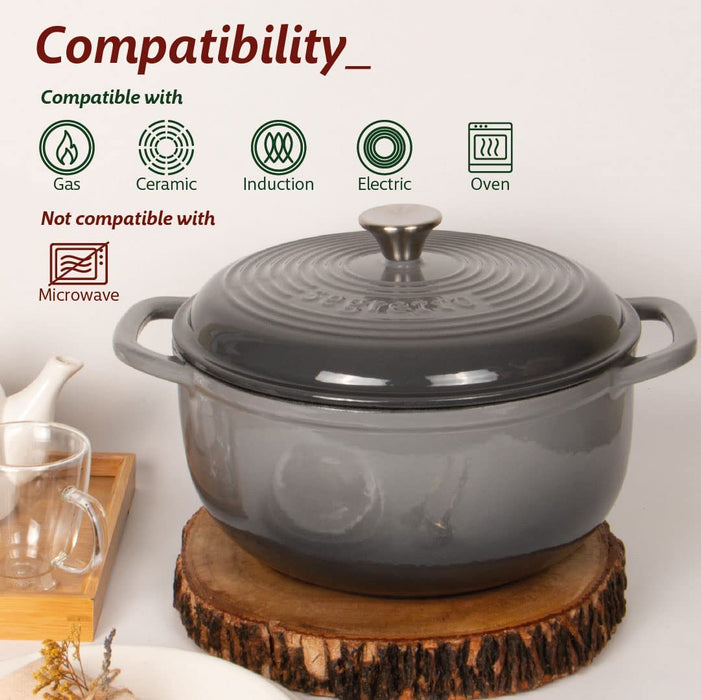 Segretto Cookware Enameled Dutch Oven | 6 Quarts | Grigio Scuro (Gradient Gray)