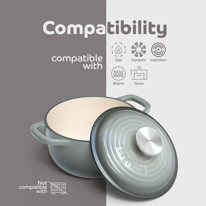 Segretto Cookware Enameled Dutch Oven |  1.7 Quarts | Grigio Scuro (Gradient Gray)