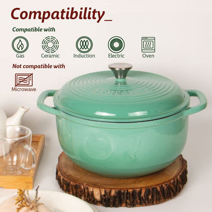 Segretto Cookware Enameled Dutch Oven | 6 Quarts | Verde Chiaro (Light Green)