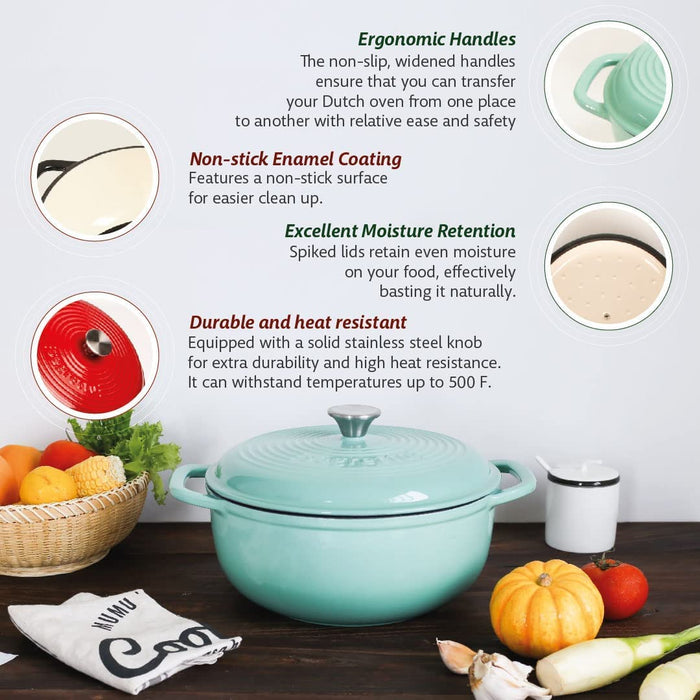 Segretto Cookware Enameled Dutch Oven | 6 Quarts | Verde Chiaro (Light Green)