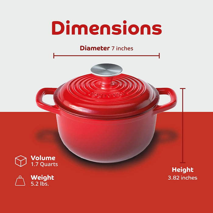 Segretto Cookware Enameled Dutch Oven |  1.7 Quarts | Rosso (Red)