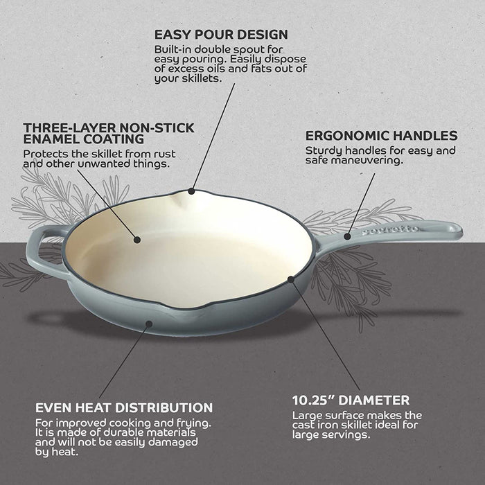 Segretto Cookware Cast Iron Enameled Skillet | 10.25" | Grigio Scuro (Gradient Gray)