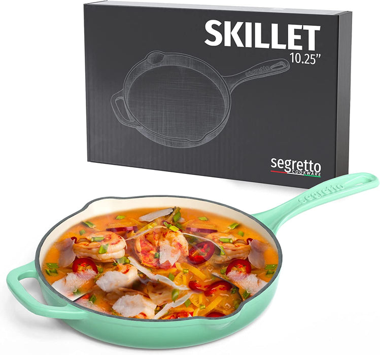 Segretto Cookware Cast Iron Enameled Skillet | 10.25" | Verde Chiaro (Gradient Green)