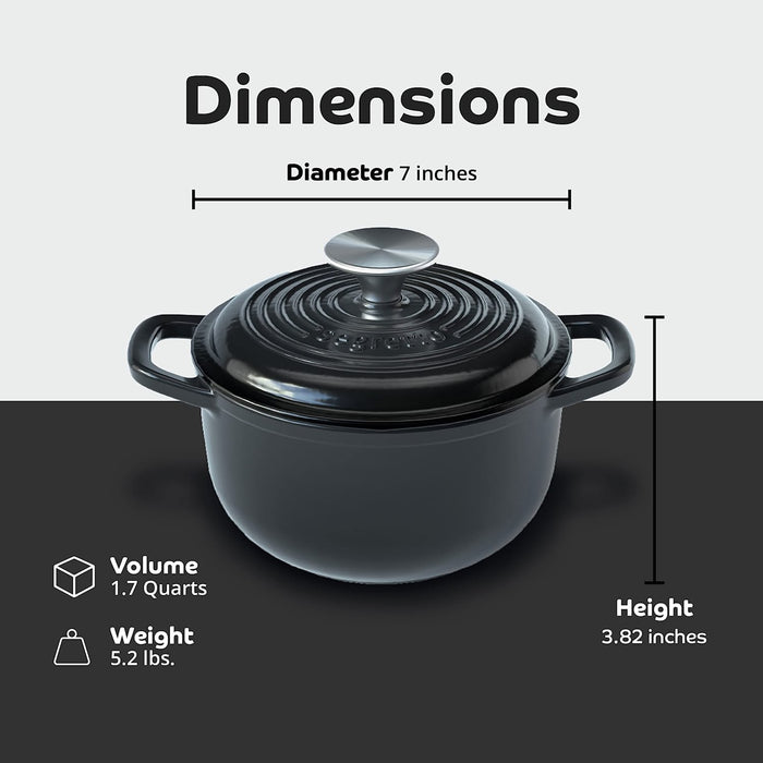 Segretto Cookware Enameled Dutch Oven |  1.7 Quarts | Nero (Black)