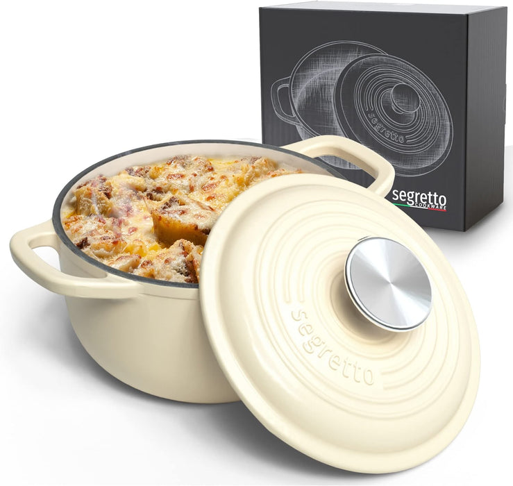 Segretto Cookware Enameled Dutch Oven |  1.7 Quarts | Bianco Perla (Off-White)