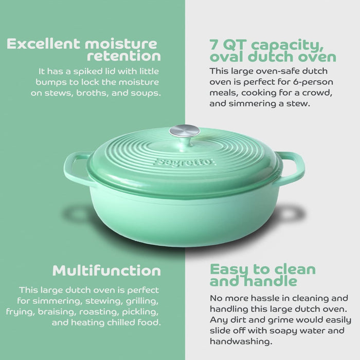 Segretto Cookware Enameled Dutch Oven |  7 Quarts | Verde Chiaro (Gradient Green)