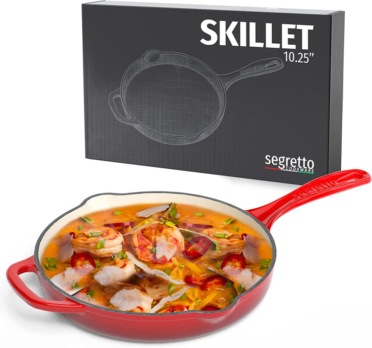 Segretto Cookware Cast Iron Enameled Skillet | 10.25" | Rosso (Gradient Red)