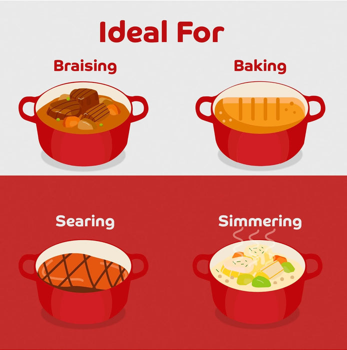 Segretto Cookware Enameled Dutch Oven |  4.57 Quarts | Rosso (Red)
