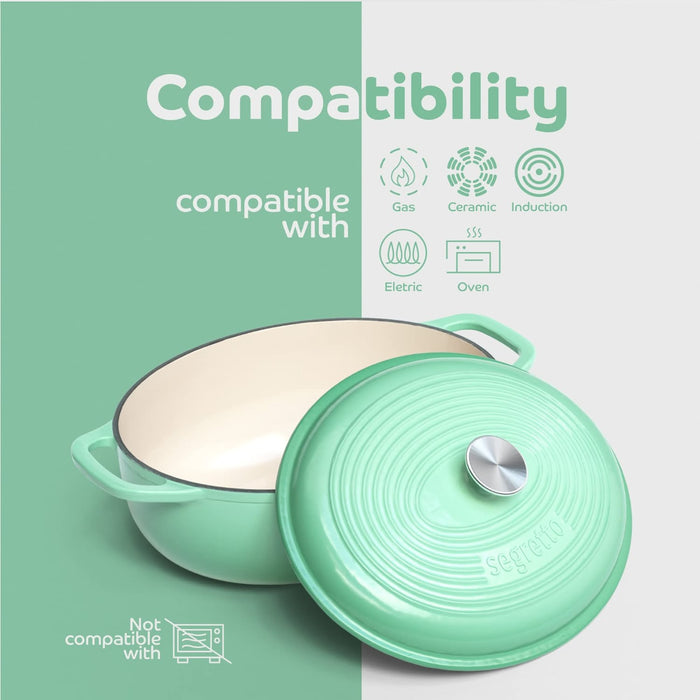 Segretto Cookware Enameled Dutch Oven |  7 Quarts | Verde Chiaro (Gradient Green)