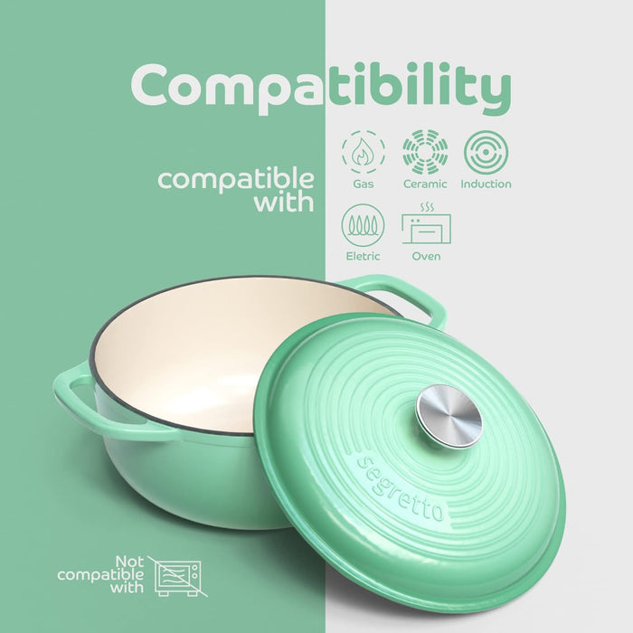 Segretto Cookware Enameled Dutch Oven |  4.57 Quarts | Verde Chiaro (Gradient Green)