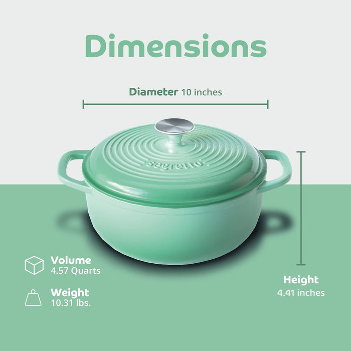 Segretto Cookware Enameled Dutch Oven |  4.57 Quarts | Verde Chiaro (Gradient Green)