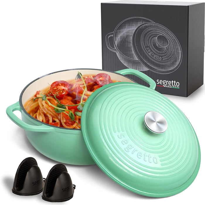 Segretto Cookware Enameled Dutch Oven | 6 Quarts | Verde Chiaro (Light Green)