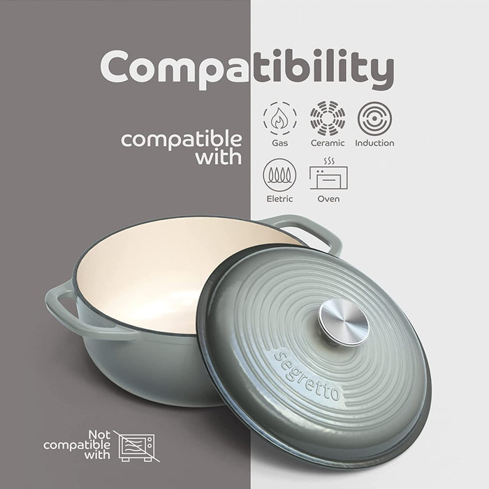 Segretto Cookware Enameled Dutch Oven |  4.57 Quarts | Grigio Scuro  (Gradient Gray)
