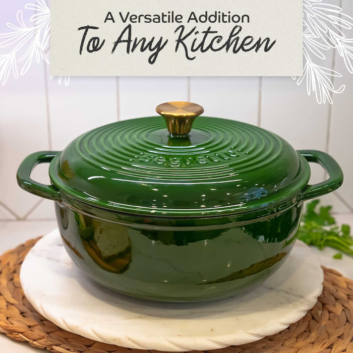 Segretto Cookware Enameled Dutch Oven | 6 Quarts | Verde Foresta (Forest Green)