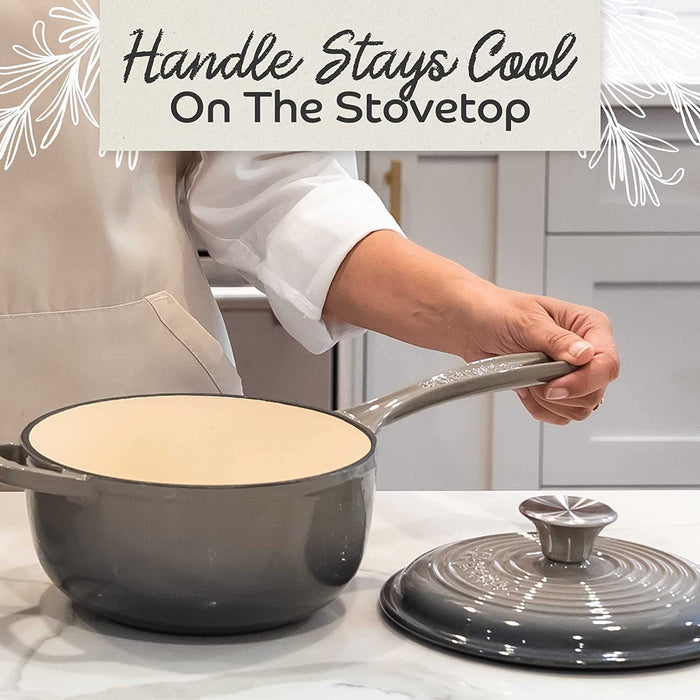 Segretto Cookware Mini Cast Iron Saucepan | 2.13 Quarts | Bianco Perla (Off White)