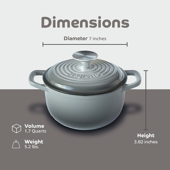 Segretto Cookware Enameled Dutch Oven |  1.7 Quarts | Grigio Scuro (Gradient Gray)