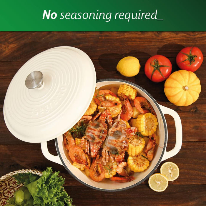 Segretto Cookware Enameled Dutch Oven | 6 Quarts | Bianco Perla (Off-White)