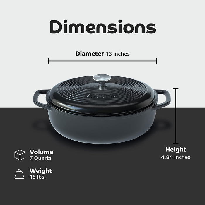 Segretto Cookware Enameled Dutch Oven |  7 Quarts | Nero (Black)