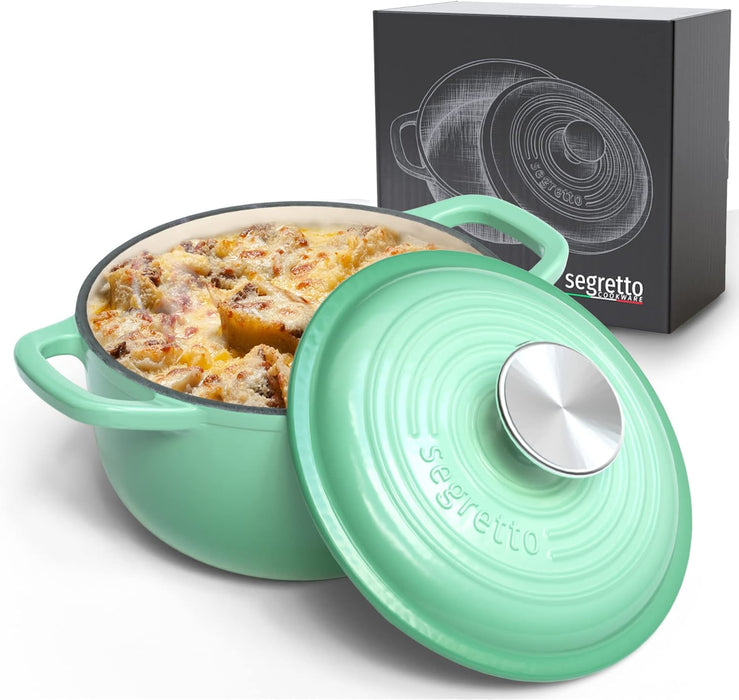 Segretto Cookware Enameled Dutch Oven |  1.7 Quarts | Verde Chiaro (Light Green)