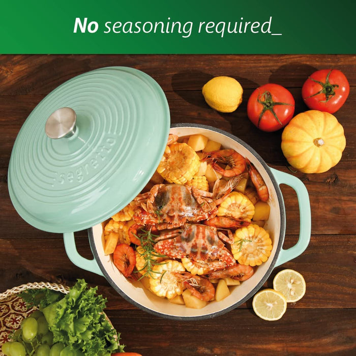 Segretto Cookware Enameled Dutch Oven | 6 Quarts | Verde Chiaro (Light Green)