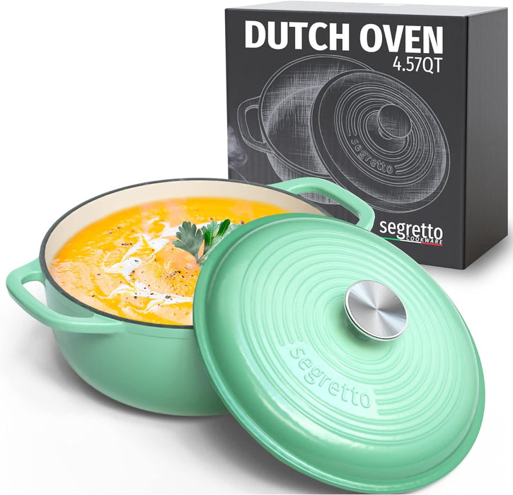 Segretto Cookware Enameled Dutch Oven | 4.57 Quarts | Verde Chiaro (Gradient Green)