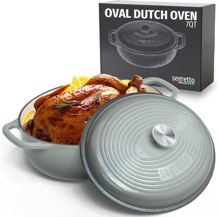 Segretto Cookware Enameled Dutch Oven |  7 Quarts | Grigio Scuro (Gray)