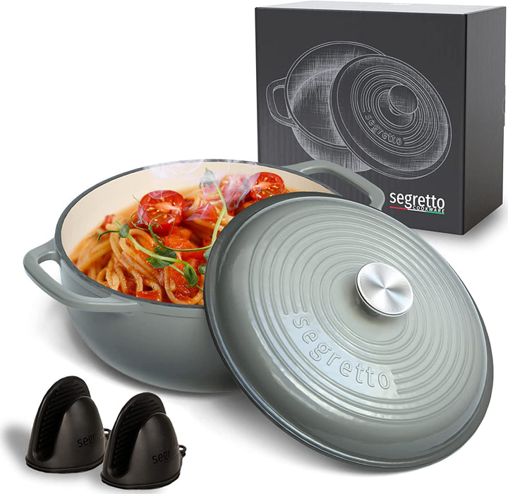 Segretto Cookware Enameled Dutch Oven | 6 Quarts | Grigio Scuro (Gradient Gray)