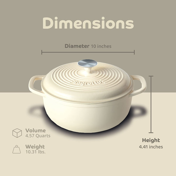 Segretto Cookware Enameled Dutch Oven |  4.57 Quarts | Bianco Perla (Off-White)