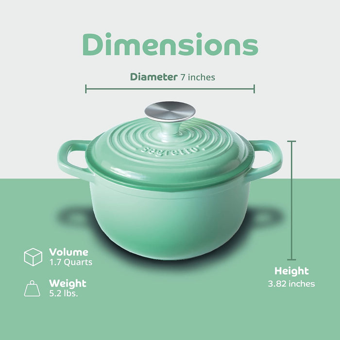 Segretto Cookware Enameled Dutch Oven |  1.7 Quarts | Verde Chiaro (Light Green)