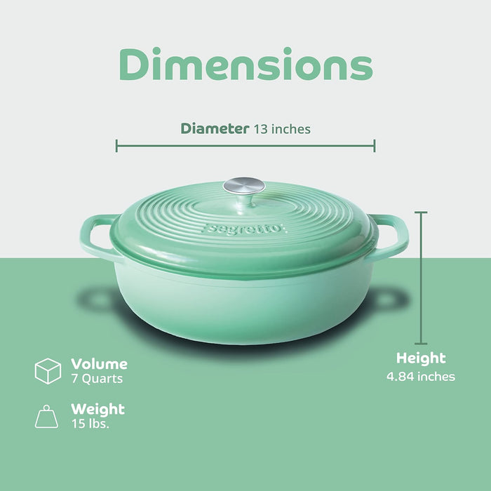 Segretto Cookware Enameled Dutch Oven |  7 Quarts | Verde Chiaro (Gradient Green)