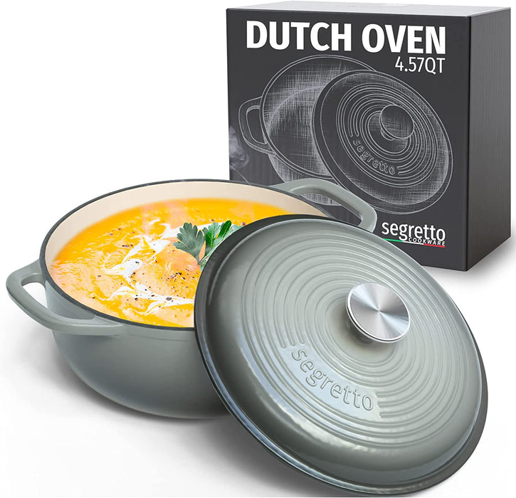 Segretto Cookware Enameled Dutch Oven |  4.57 Quarts | Grigio Scuro  (Gradient Gray)