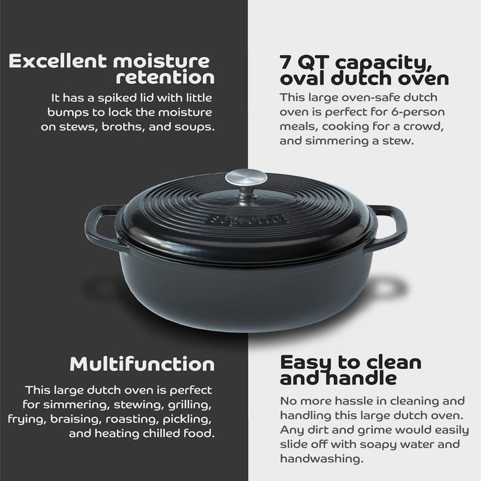 Segretto Cookware Enameled Dutch Oven |  7 Quarts | Nero (Black)
