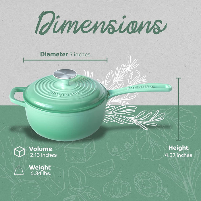 Segretto Cookware Mini Cast Iron Saucepan | 2.13 Quarts | Verde Chiaro (Gradient Green)