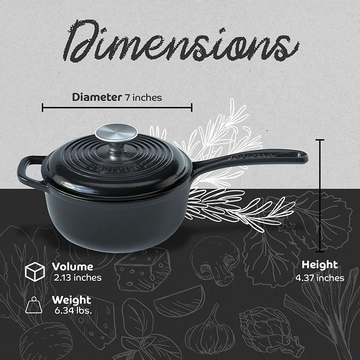 Segretto Cookware Mini Cast Iron Saucepan | 2.13 Quarts | Nero (Black)
