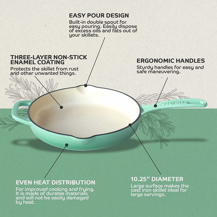 Segretto Cookware Cast Iron Enameled Skillet | 10.25" | Verde Chiaro (Gradient Green)