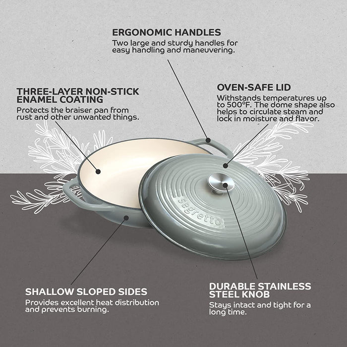 Segretto Braiser Pan | 3.6 Quarts | Gray
