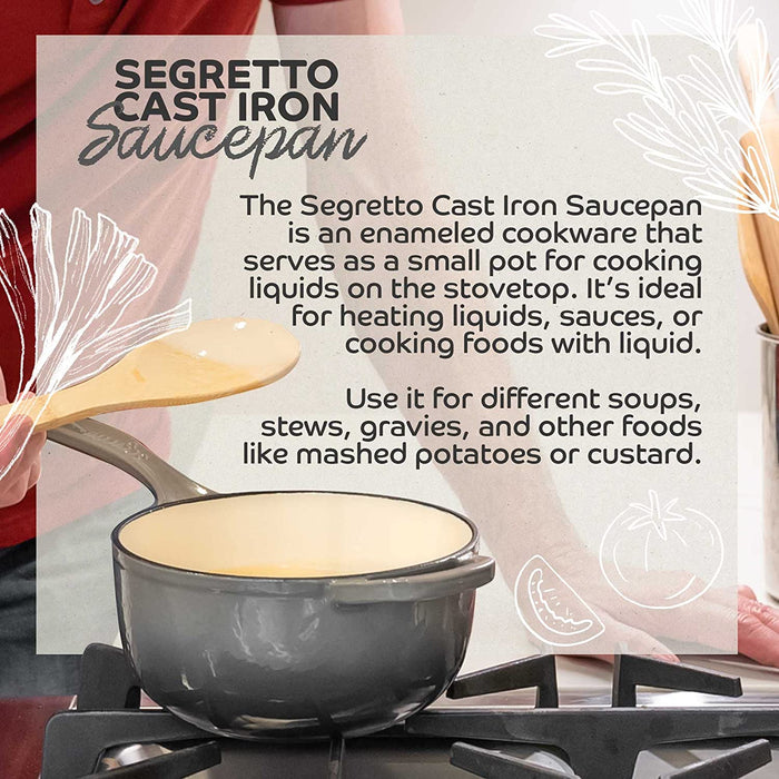 Segretto Cookware Mini Cast Iron Saucepan | 2.13 Quarts | Rosso (Red)