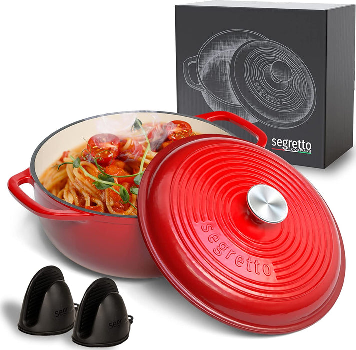 Segretto Cookware Enameled Dutch Oven | 6 Quarts | Gradient Red (Rosso)