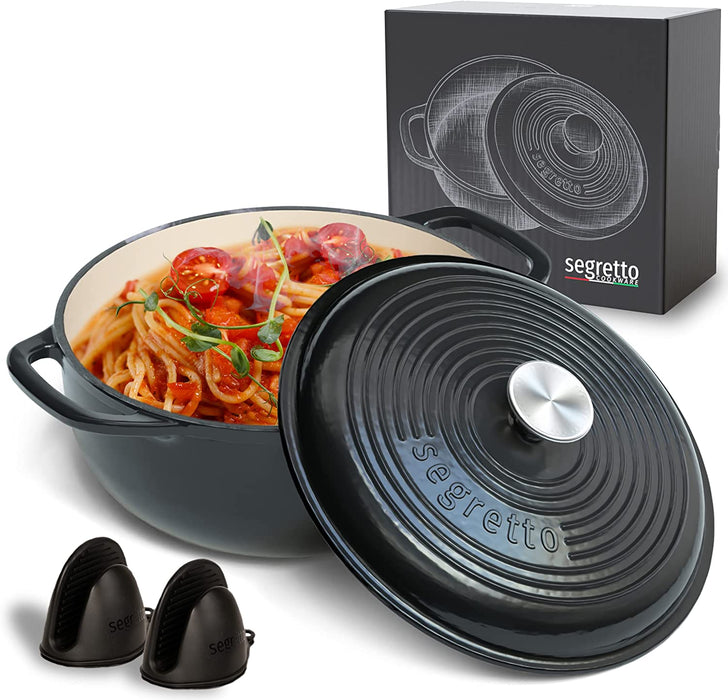 Segretto Cookware Enameled Dutch Oven | 6 Quarts | Black (Nero)