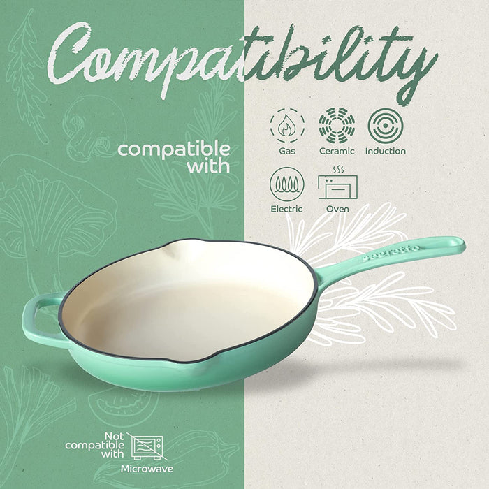 Segretto Cookware Cast Iron Enameled Skillet | 10.25" | Verde Chiaro (Gradient Green)