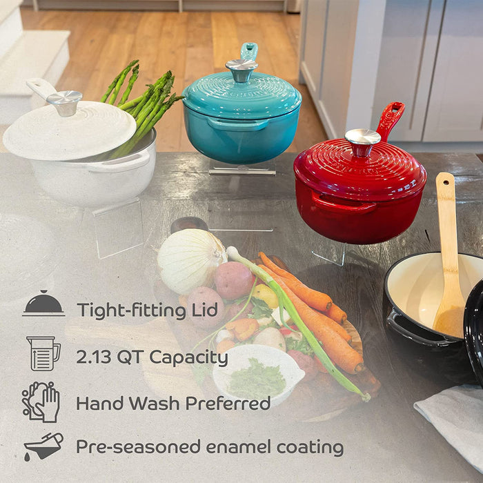 Segretto Cookware Mini Cast Iron Saucepan | 2.13 Quarts | Rosso (Red)