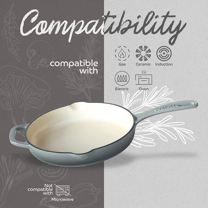 Segretto Cookware Cast Iron Enameled Skillet | 10.25" | Grigio Scuro (Gradient Gray)