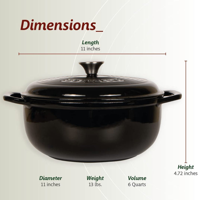 Segretto Cookware Enameled Dutch Oven | 6 Quarts | Black (Nero)