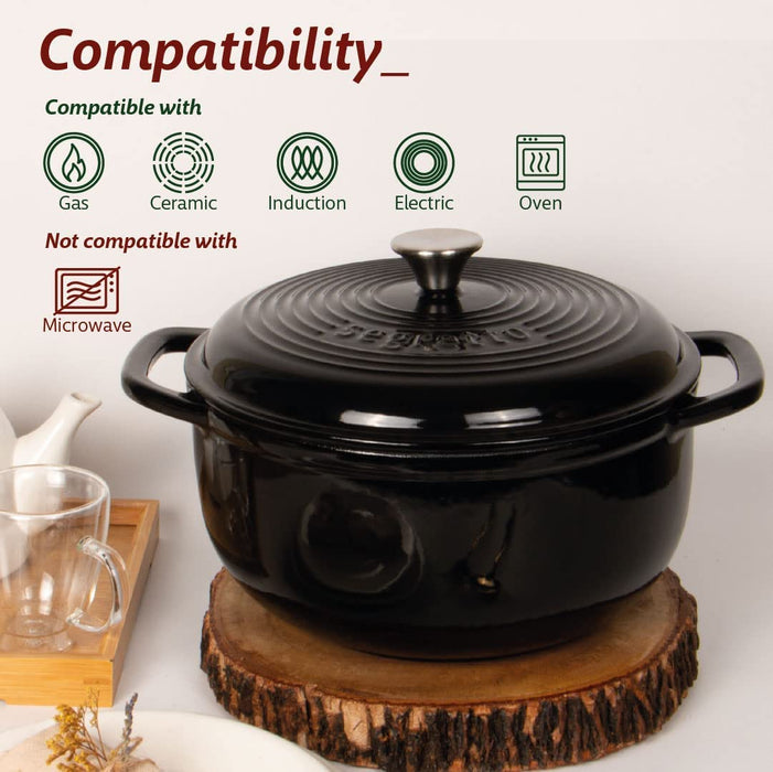 Segretto Cookware Enameled Dutch Oven | 6 Quarts | Black (Nero)