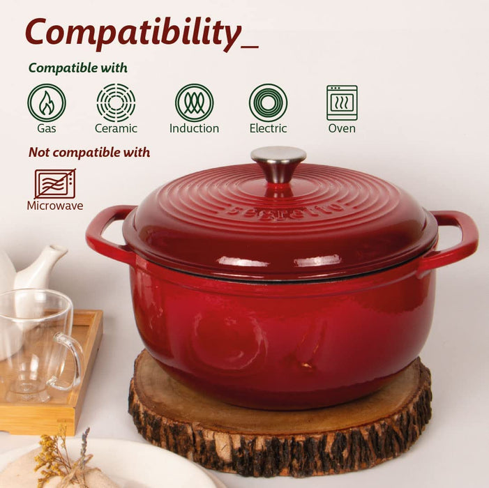 Segretto Cookware Enameled Dutch Oven | 6 Quarts | Gradient Red (Rosso)